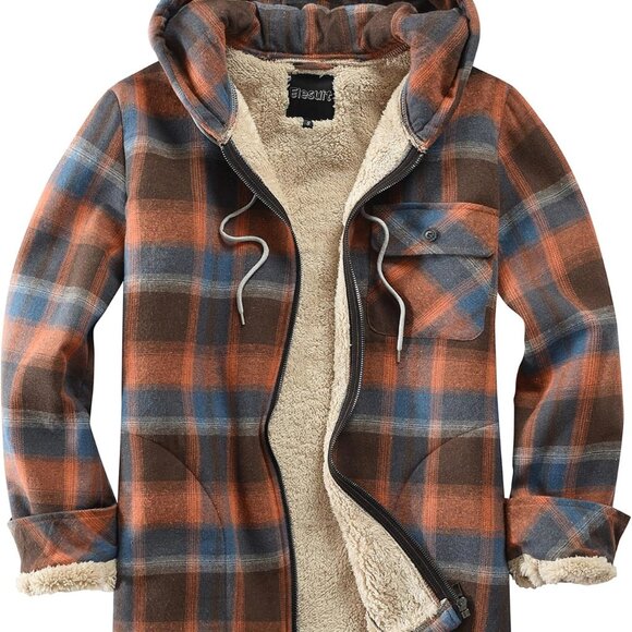 Durable and Stylish Men's Plaid Flannel Coat with Hood - Easily Machine Washable - Picture 1 of 7
